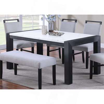 Table de salle à manger élégante en faux marbre 1pc avec pieds gris anthracite