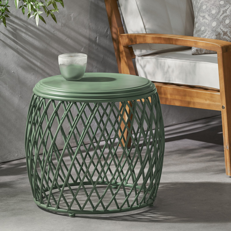 Outdoor Iron frame Table with sturdy base and lattice design, Green