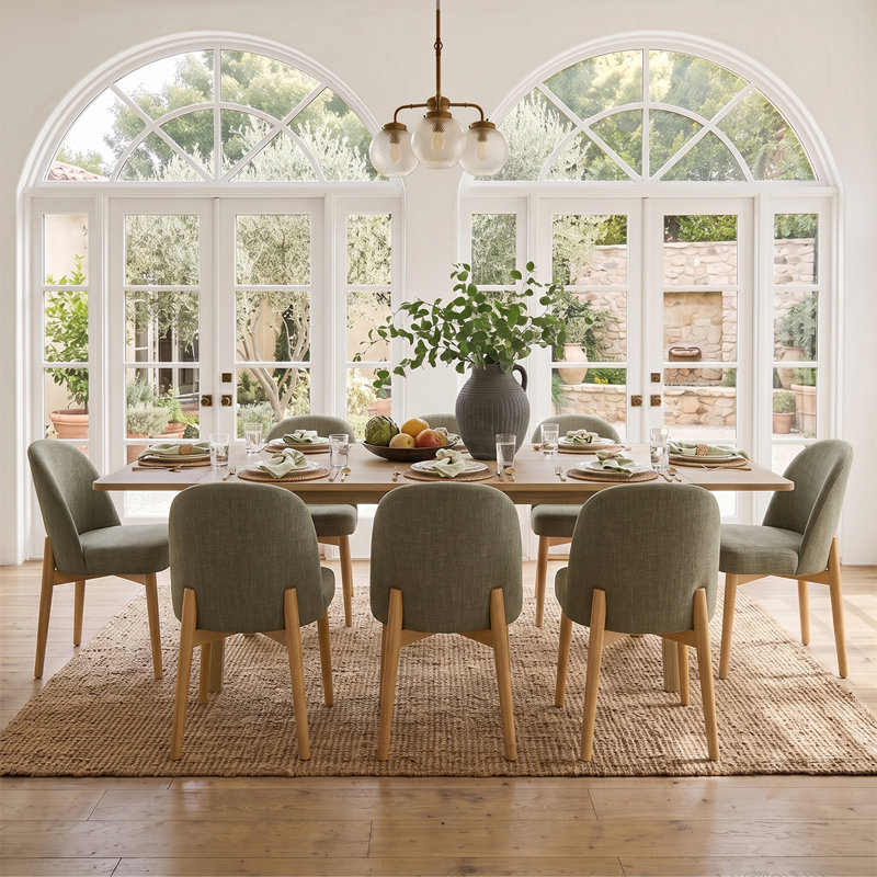  Ensemble de salle à manger extensible en bois naturel avec 8 chaises rembourrées, Vert