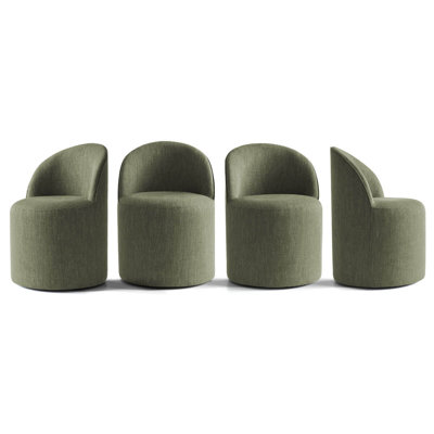Upholstered Linen Barrel Swivel Dining Chair With Hidden Casters (Set of 4)