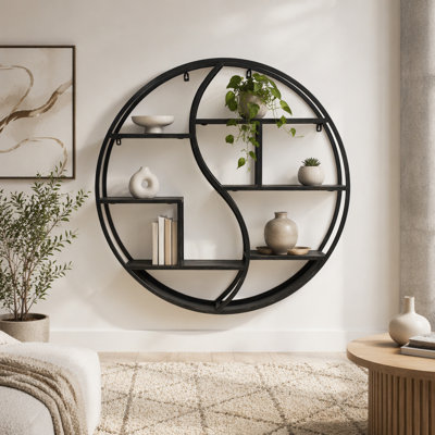 Industrial Metal Wall Shelf with Wood Shelves