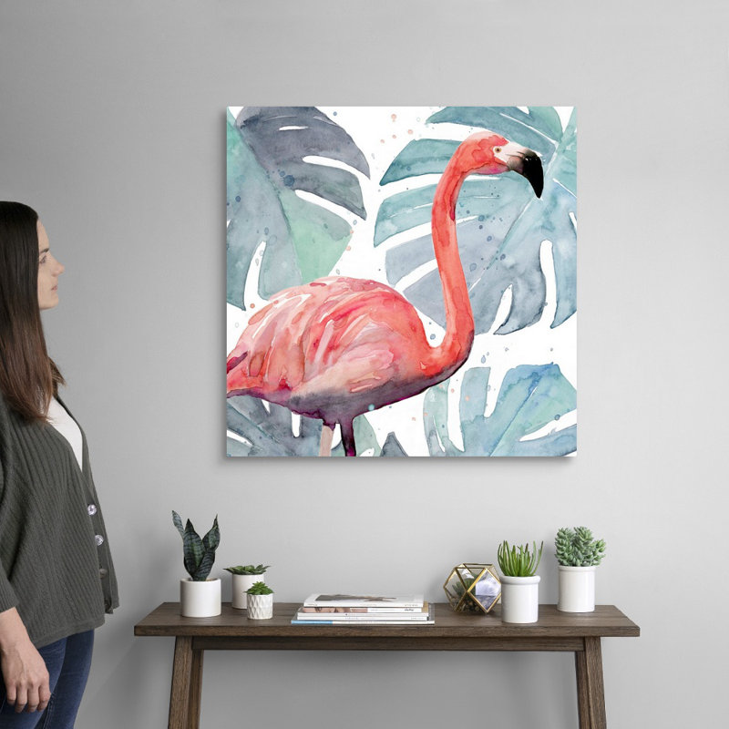 «Flamingo Splash I», art mural sur toile, Toile tendue, H 30 po x l 30 po