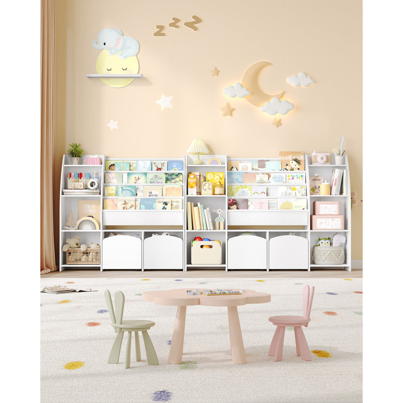 Toy Storage Units for Kids, Kids Bookshelf Children's Bookcase with Shelves and Drawers, Toy Organiser with Display Rack for Bedroom, Nursery, Playroom, Kindergarten, White 