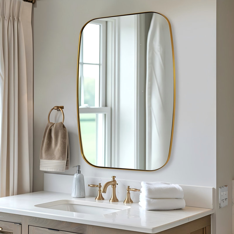 Miroir de salle de bain ovale moderne | Cadre en acier inoxydable, Or brossé, 36 po x 30 po