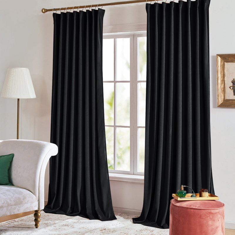 Total Blackout Luxury Rod Pocket and Back Tab curtains(1 Panel), Black, 52" W x 90" L
