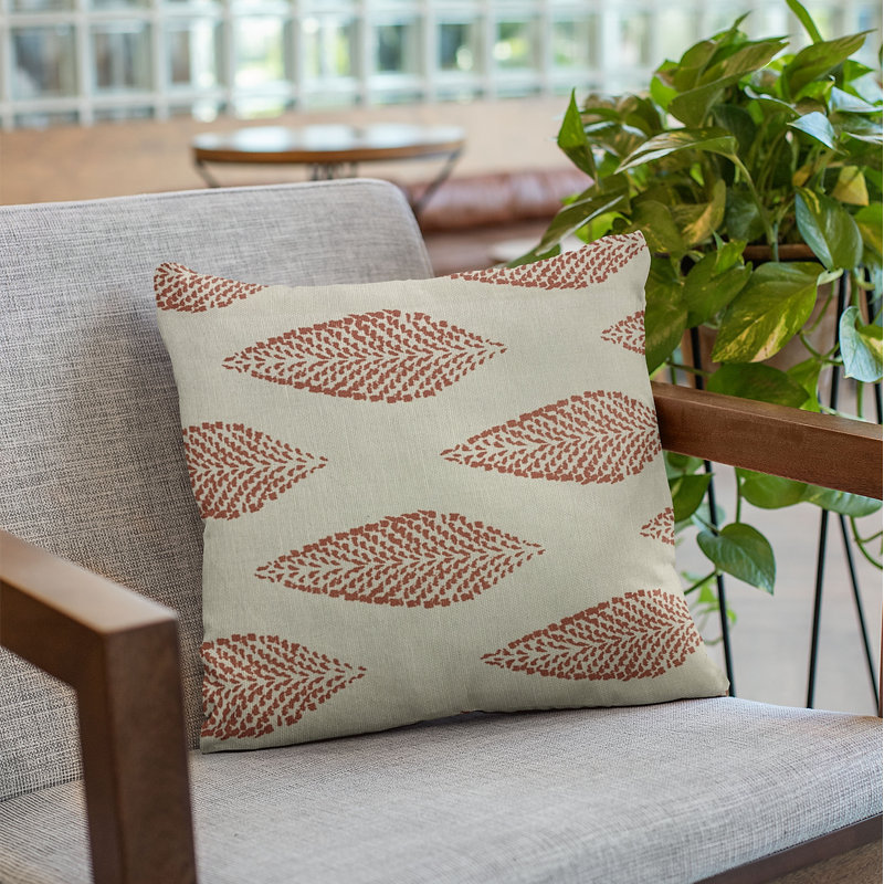 Large Leafs Linen Indoor/Outdoor Pillow Cover & Insert, 22" x 22", Beige, Red