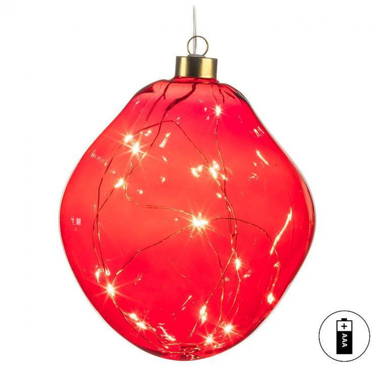 Ornement boule organique avec lumières DEL, Rouge