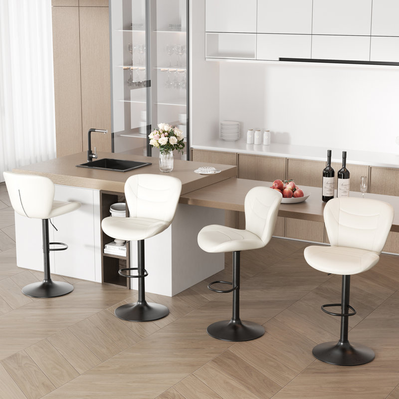 Adjustable Height Counter Stool with Metal Frame, White, 4