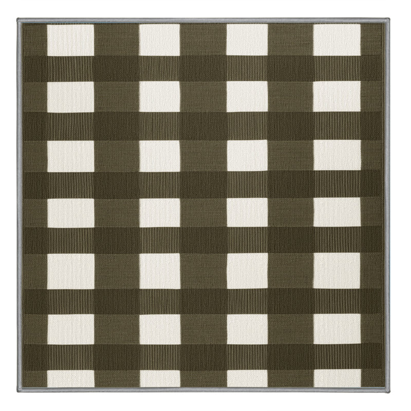 Tapis brun à carreaux lavable à la machine, Carré 5 pi