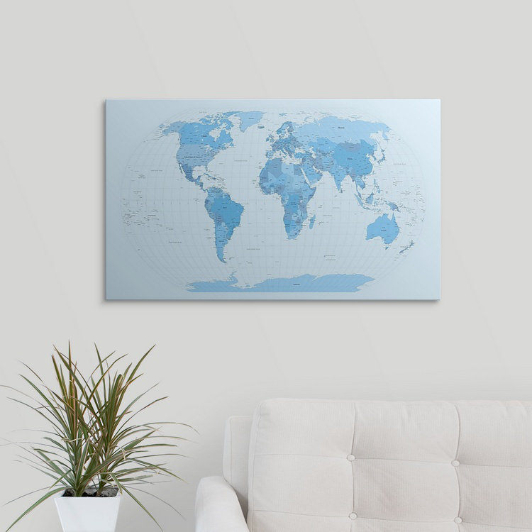 «World Map» par Francy, impression, H 15 po x l 24 po x 1,5 po, Toile