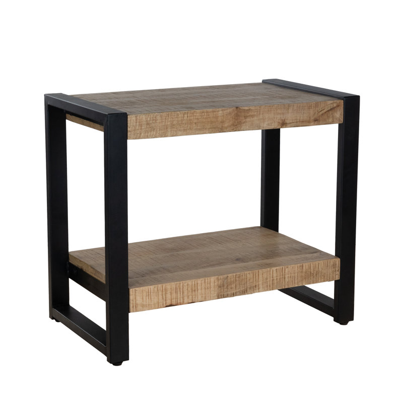 27.5'' Mango Wood End Table with Storage Shelf and Black Metal Frame