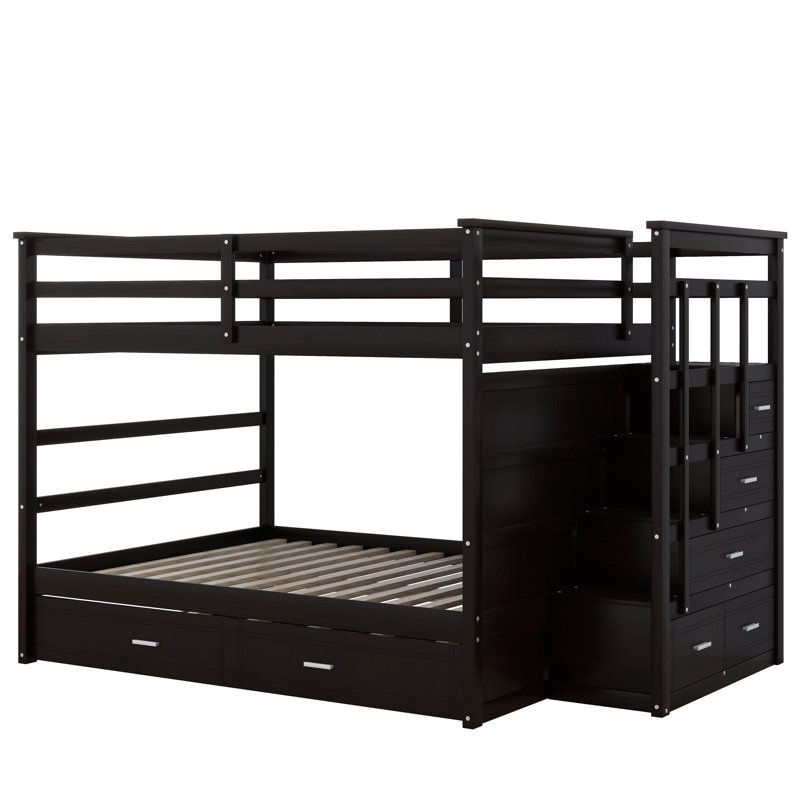 Hanli Kids Full Over Full Bunk with Trundle with Drawers, Espresso