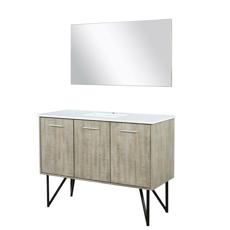 Meuble-lavabo rustique en acacia l 48 po x P 20 po, plateau en marbre de culture et miroir 43 po