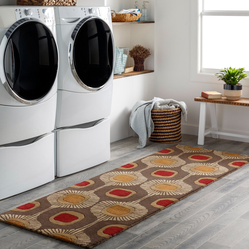 Tapis en laine brun foncé en laine à motif géométrique touffeté à la main Anly, Tapis de couloir 2 pi 6 po x 8 pi