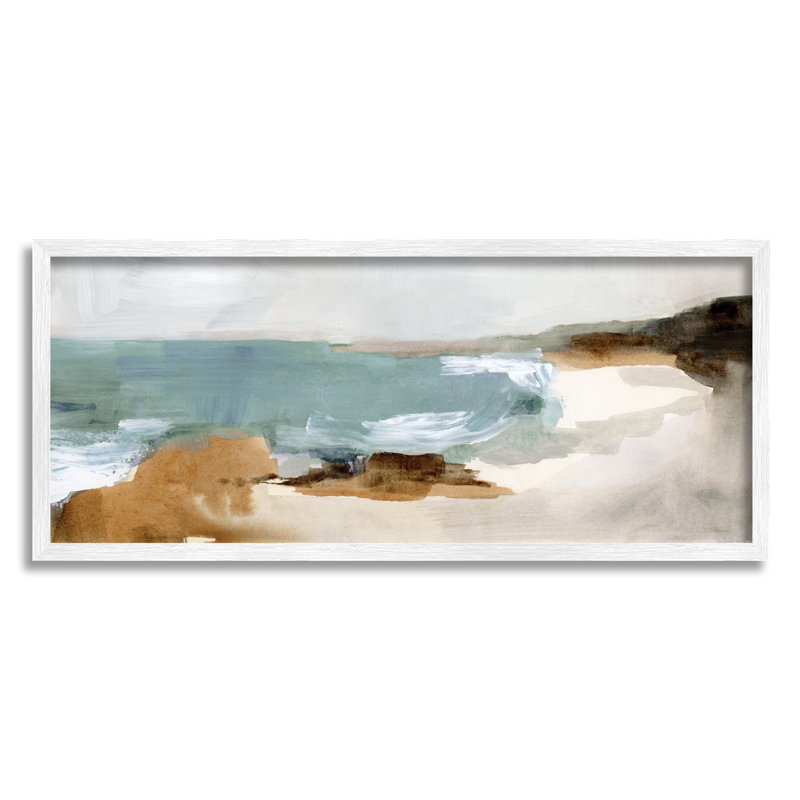 Abstrait nuageux sur une plage grise, Giclée encadrée blanc bord de mer, H 10 po x l 24 po