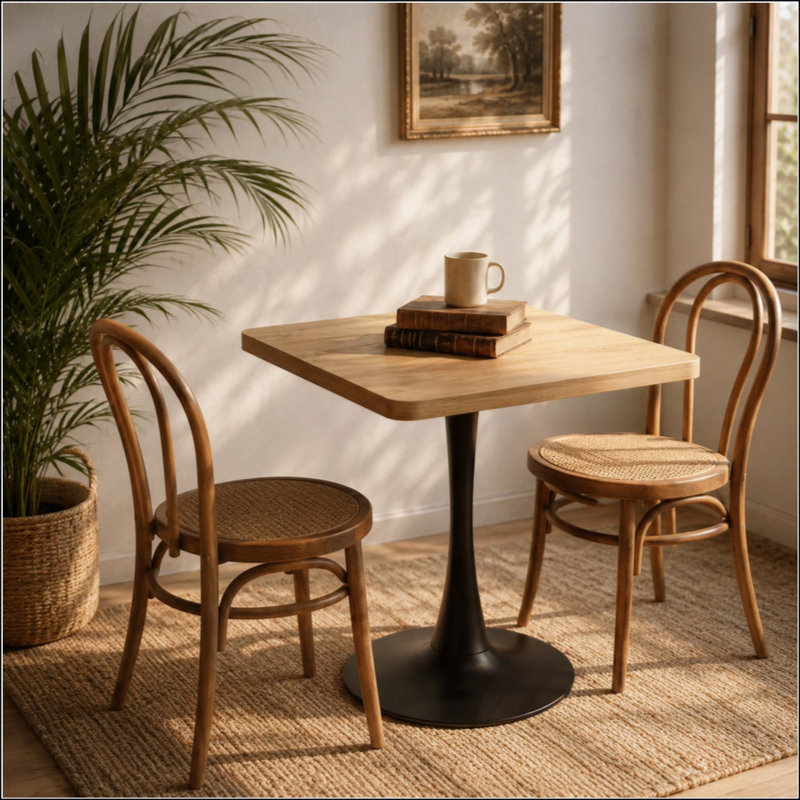 Table de salle à manger Mid Mid Century, H 29,1 po x l 24 po x P 24 po, Naturel / Noir