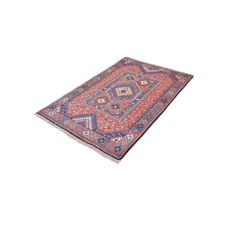 Tapis en laine rouge/bleu 3 pi 2 po x 5 pi one-of-kind-noué la main