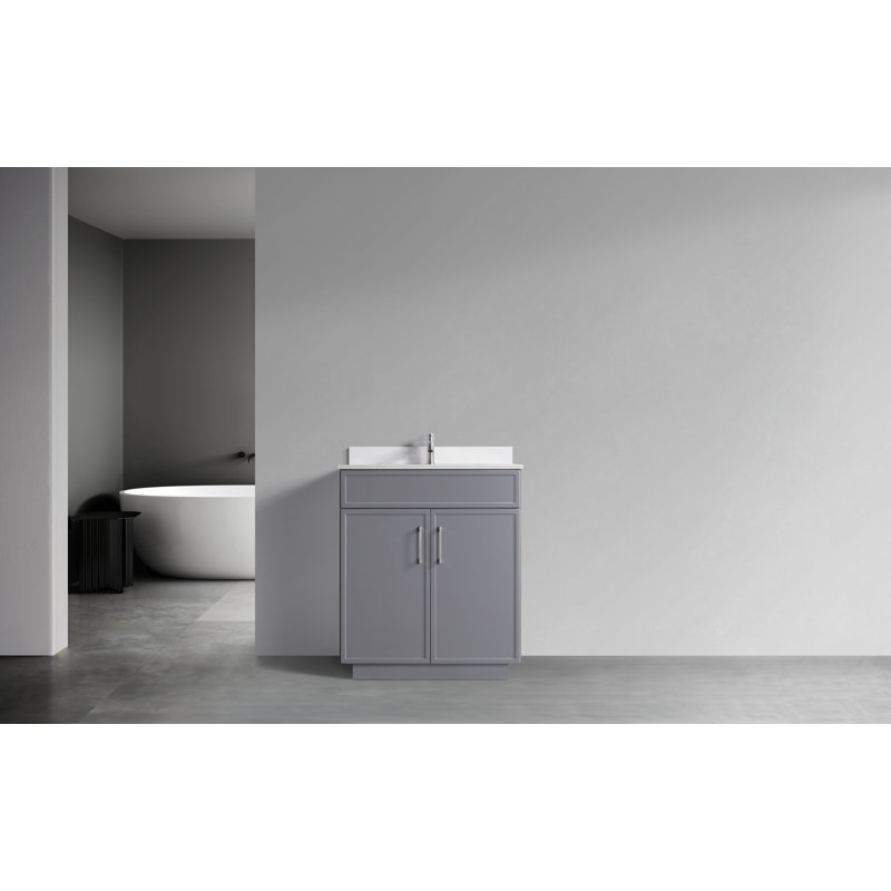 Meuble-lavabo autoportant avec lavabo 2 portes - 30 po blanc, Gris
