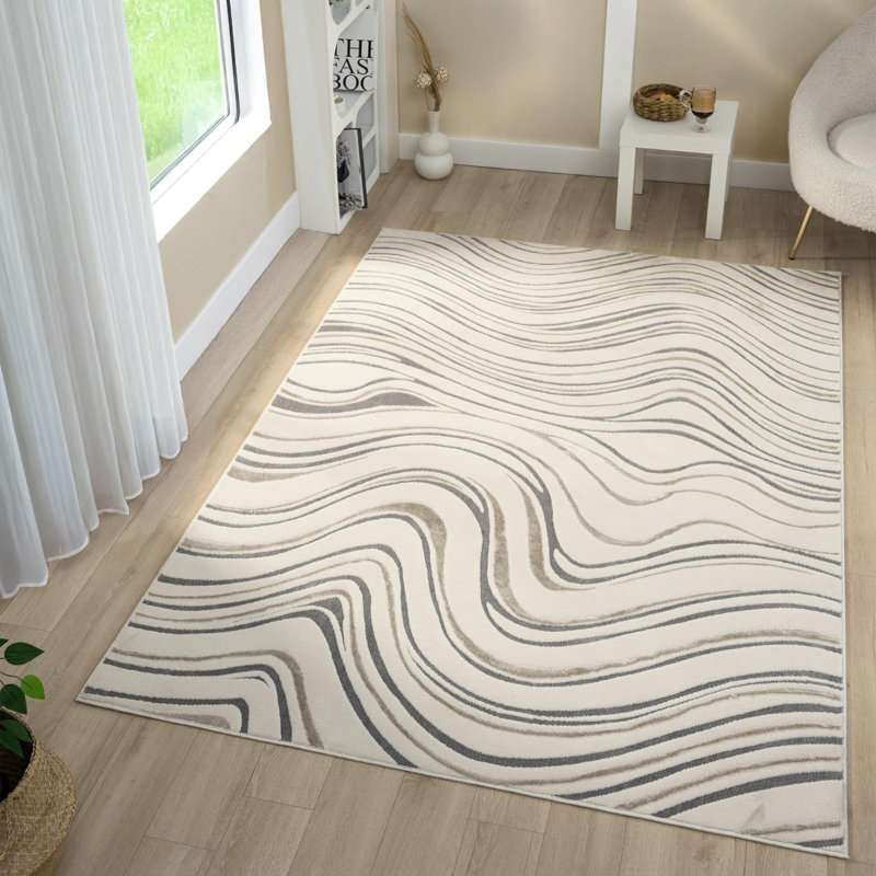 Tapis moderne à motif abstrait tourbillonnant, Rectangle 5 pi x 7 pi