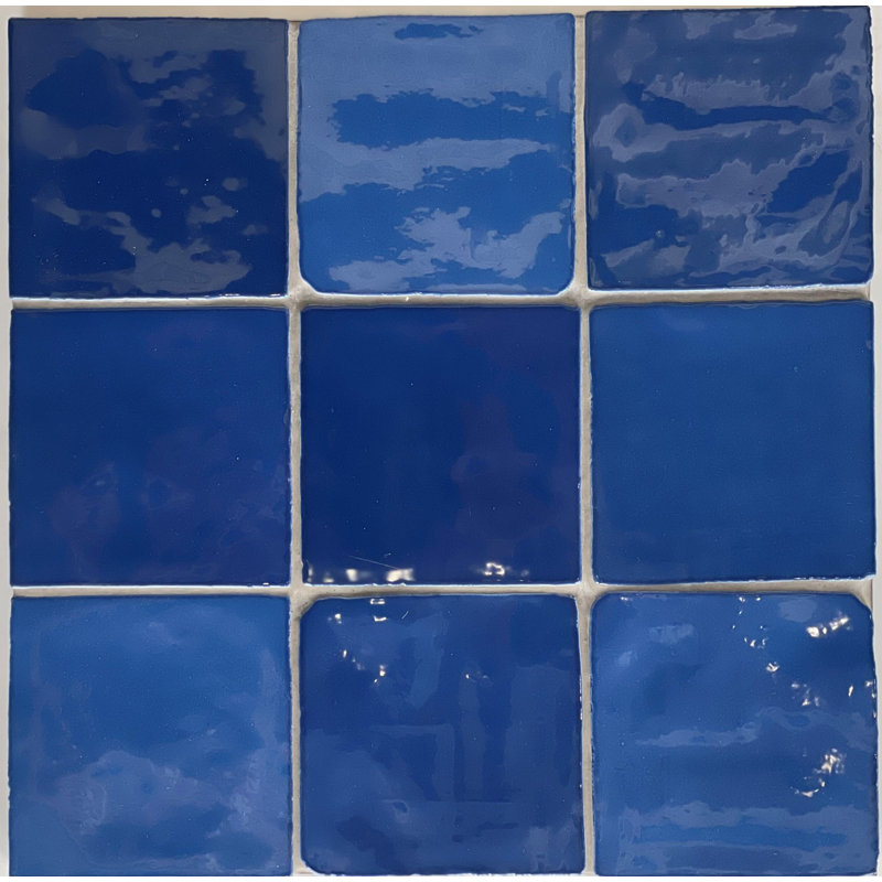 Zellige 4" x 4" Ceramic Subway Tile, Blue/Indigo