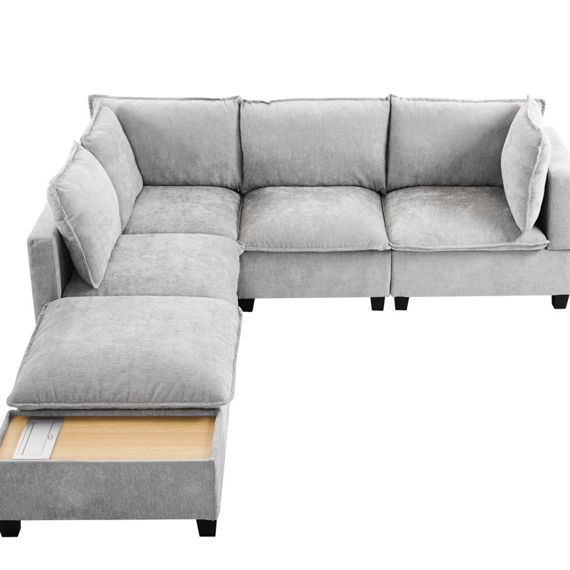 Grey Sectional With Movable & Stylish , - Fashionable Support U-Shaped Practical Charging Pad, Advanced Technology