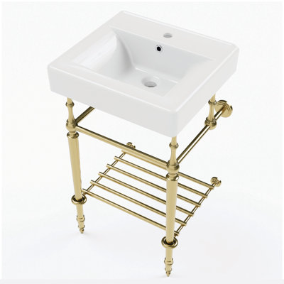 Kingston Brass Edwardian 20-Inch Ceramic Console Sink With Brass Legs And Shelf (1-Hole)