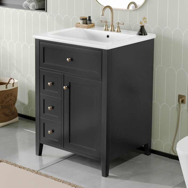 Compact Modern Bathroom Vanity, Black, Gold
