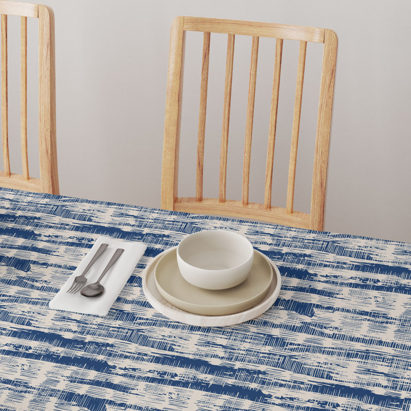 Rectangular Tablecloth, 100% Cotton, 52X104", Blue Batik Stripe, 84" x 52"