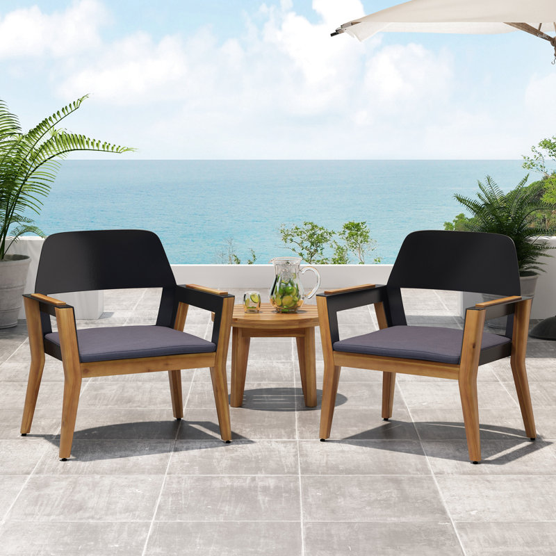 Chaises d'extérieur en bois (2), avec coussins d'eau et détails en métal, style transitionnel pour la cour, la terrasse, le jardin, balcon de 2 coussins d'eau, balcon élégant, processus d'assemblage rapide
