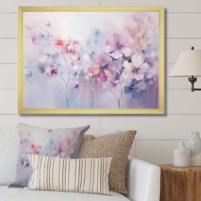 «Purple Dreamy Florals I - Abstract Botanicals», art mural encadré, H 34 po x l 44 po x P 1,5 po, Cadre doré simple