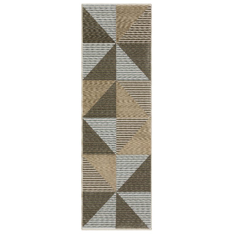 Tapis beige / gris à motif géométrique industriel Eidan, Tapis de couloir 2 pi 3 po x 7 pi 9 po