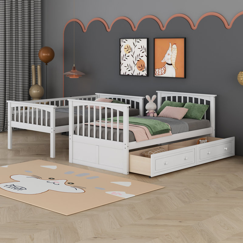 Evolette Kids Twin Over Twin Bunk Bed with Drawers, White