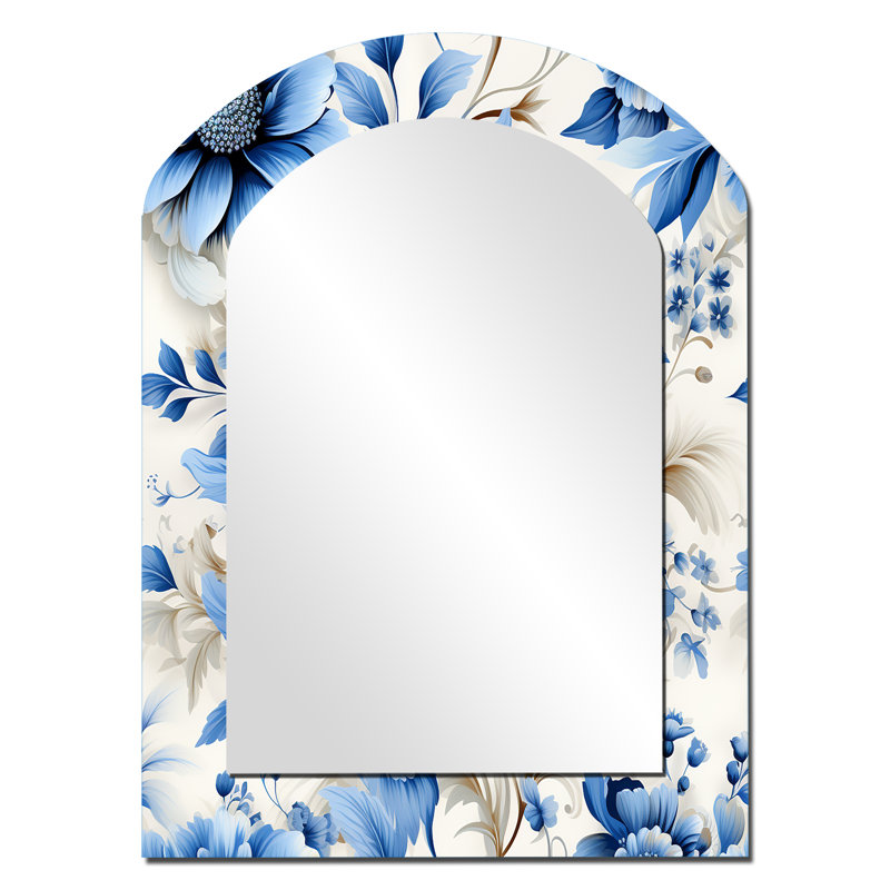 Motif victorien complexe de dentelle cobalt complexe - Miroir décoratif floral sur métal, 34 po x 25 po