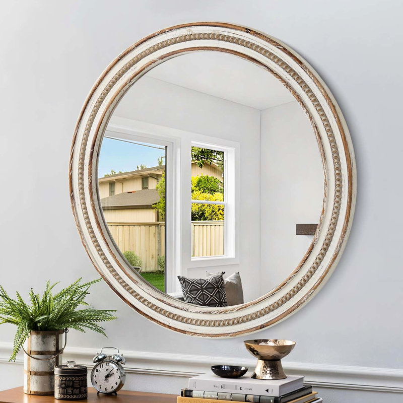 Miroir rond en bois rustique de 22,95 pouces - Décoration intérieure pour la chambre à coucher, la salle de bain, le salon, la pièce décorative de construction de vestibule