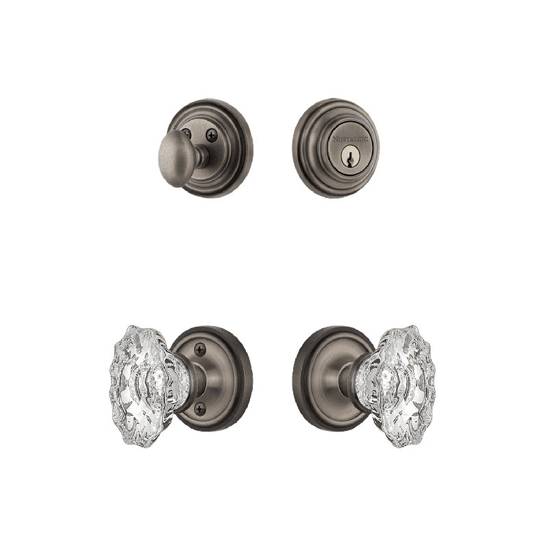 Nostalgic Warehouse Classic Rosette Entry Set with Chateau Crystal Knob, Antique Pewter, 2.75