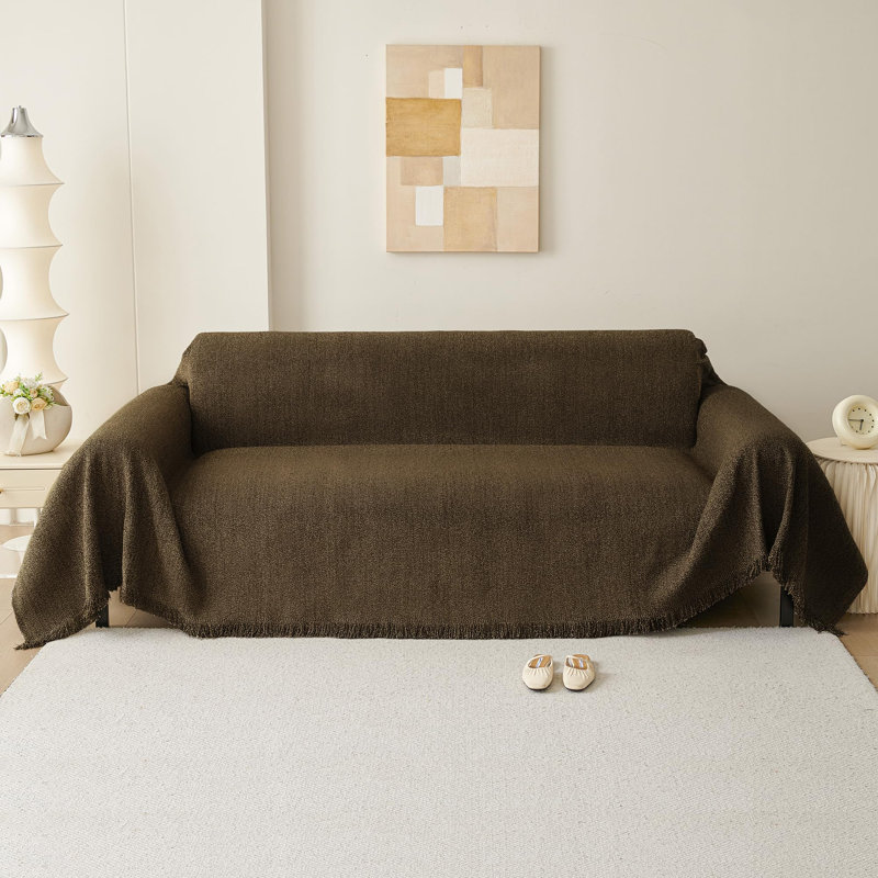 Pet-Friendly Waterproof Couch Cover with Tassel, Brown 71"x71", 70.86" W x 70.86" D, Khaki