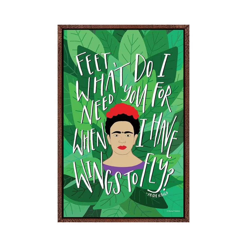 Frida - Wings To Fly by Rachel Nieman - Print on Canvas, 101.6cm H x 66.04cm W x 3.81cm D, Classic Brown Wood Framed