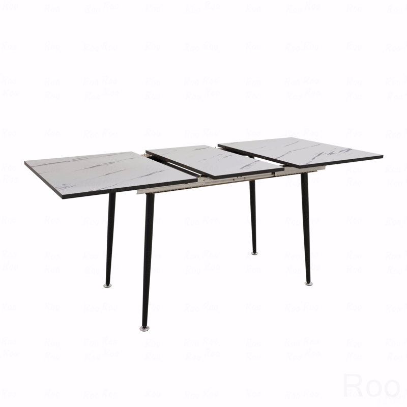 47" Expandable To 63" " Mdf Square White Marble Patterned Dining Table, Modern Industrial Kitchen And Dining Table