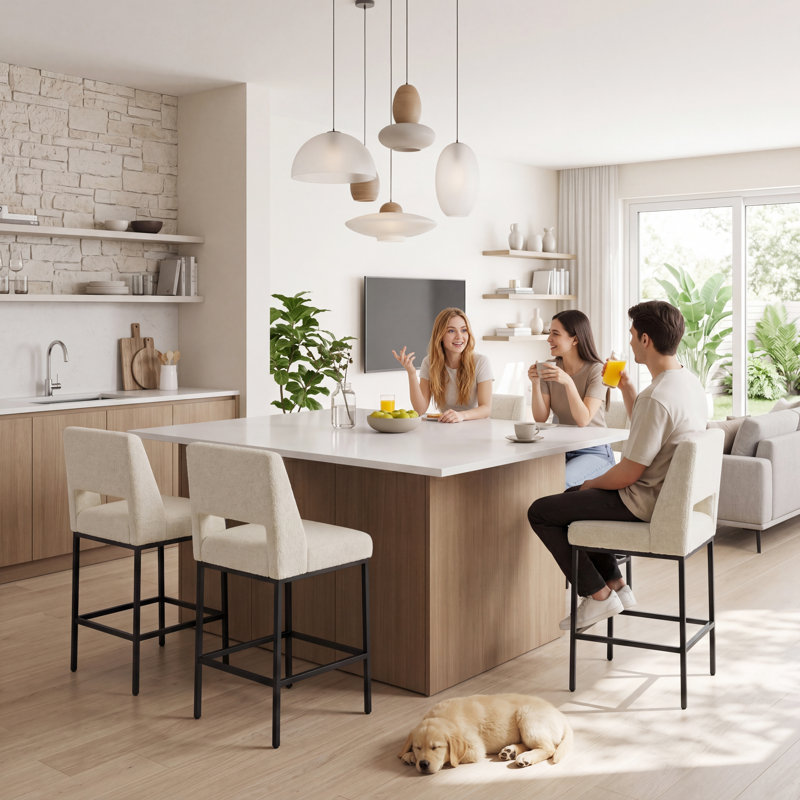 Tabouret de comptoir moderne avec cadre en métal Jenie, Lin beige