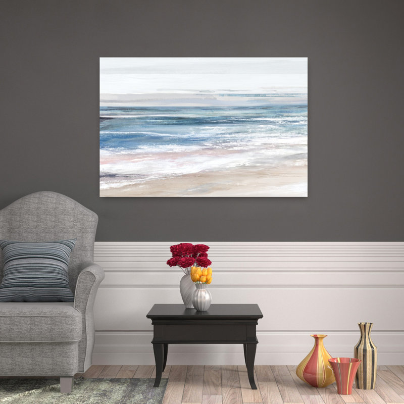 Azur Riviera I, art côtier contemporain serein abstrait, H 32 po x l 48 po