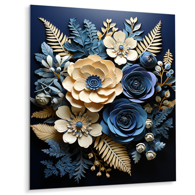 Fougères bleues indigo tranquillité Papercut II - salon d'art mural en métal floral et botanique