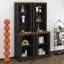 Armoire haute autoportante deux pièces avec rangement ouvert, tablettes en noyer avec design incurvé, dispositif anti-basculement-1018912138