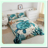 Ocean Breeze Turtle Comforter Set - Teal Turquoise Themed Mediterranean Design - Quilted Duvet Set with 2 Pillowcases - Size 1 Comforter - Down Alternative