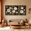 Ensemble de 3 impressions sur toile à motif de paysages urbains et urbains sur fond noir avec fleurs crème-1036435793
