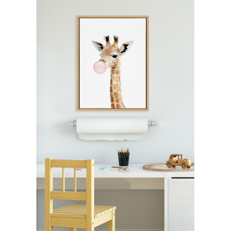 «Bubble Gum Giraffe» par Amy Peterson, reproduction d'art sur toile encadrée, L 18 po x H 24 po, Naturel