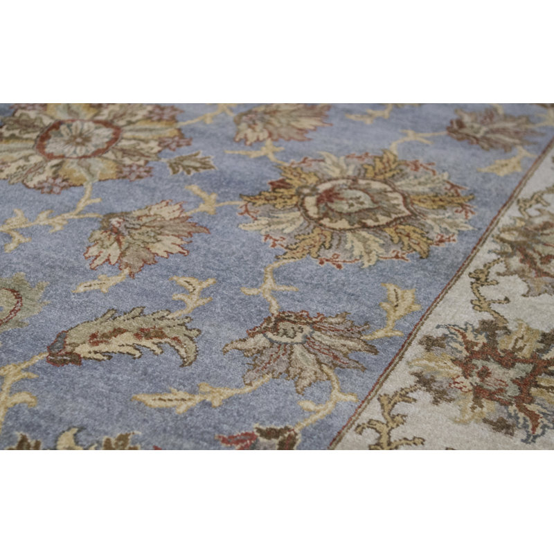Tapis bleu clair et ivoire noué à la main de haute qualité