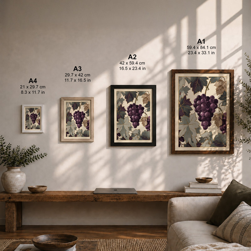 Vineyard Study Botanical - Framed Print, Oak, A3 - 42.0 x 29.7 cm