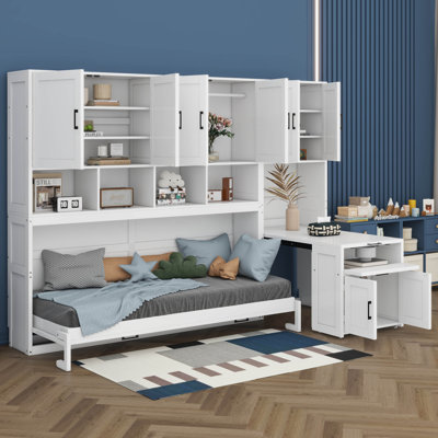 Twin Size Murphy Bed Cabinet With Desk, Closet, Storage Drawers Lockers & Shelves by Hokku Designs