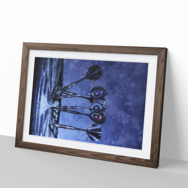 Darts and Dartboard - Picture Frame Graphic Art, 36cm H x 48cm W x 2cm D, Walnut Framed