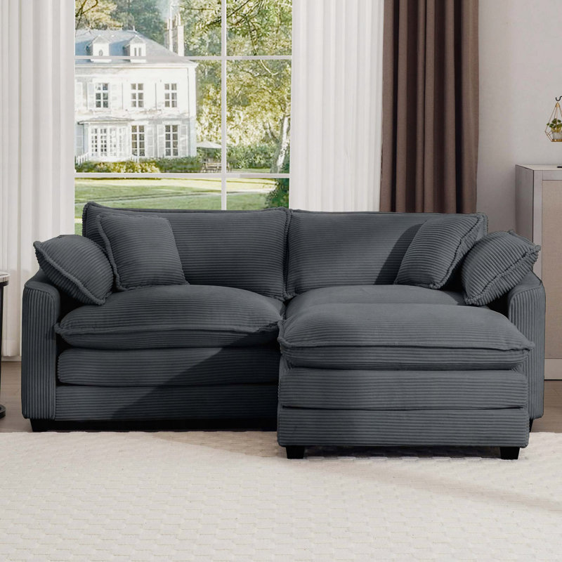 Canapé avec un repose-pieds, Velours côtelé gris, H 33,85 po x l 115,34 po x P 34,25 po